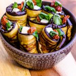 vegan eggplant rolls aubergine vegetarian recipe vegan feta cheese sun dried tomatoes