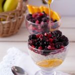 Frozen berries, chia seeds, maple syrup, coconut yoghurt, bananas