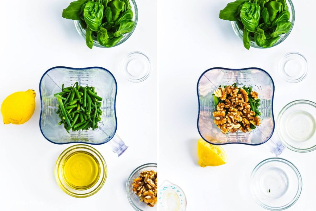 scapes and walnuts in a food processor blended with olive oil and lemon juice
